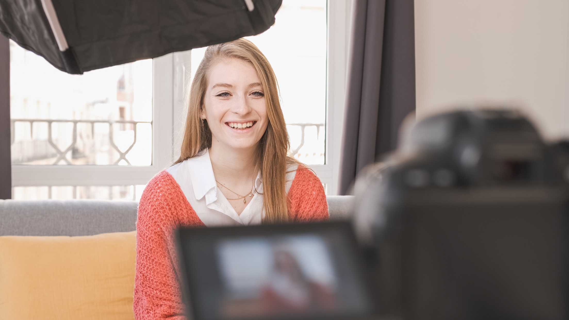  Blogger Woman Looking at Camera