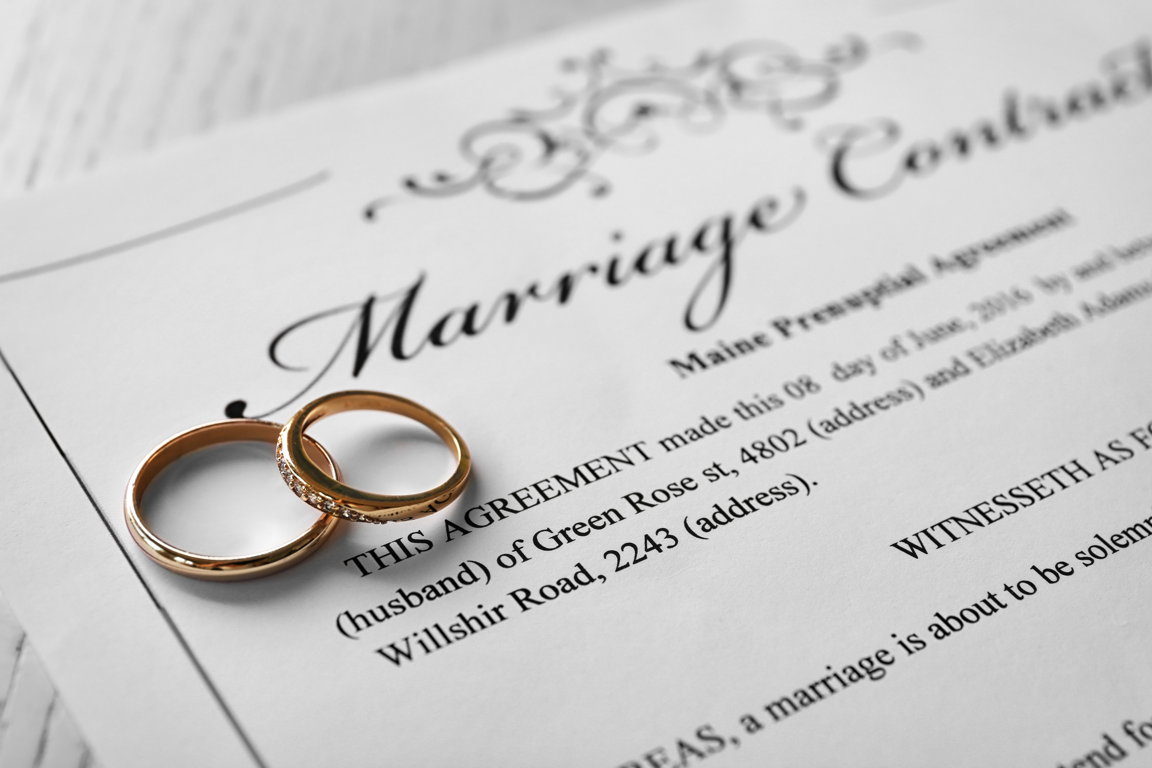 Golden Wedding Rings on Marriage Contract