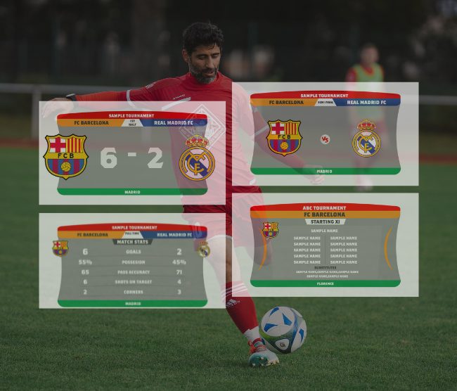 Example of a football graphics template used in live sports broadcasts for scoreboards, overlays, and match information.