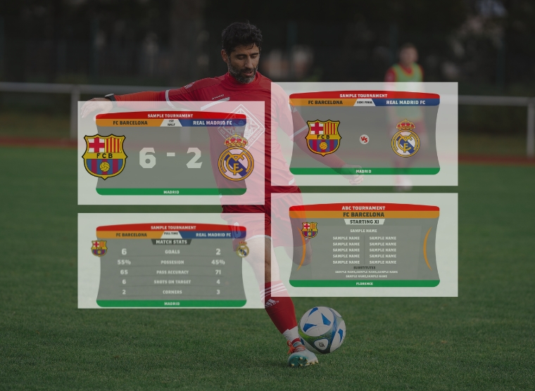 Example of a football graphics template used in live sports broadcasts for scoreboards, overlays, and match information.