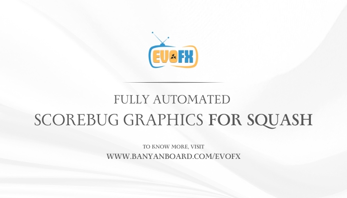 EvoFX – Sports Broadcast Graphics for squash offering automated scorebug graphics, real-time updates, and match overlays.